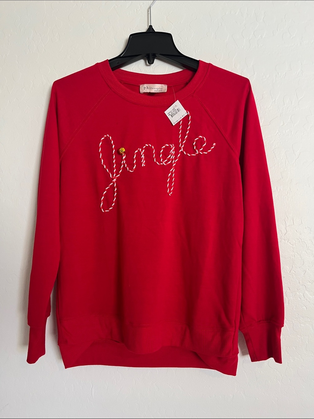 Philosophy Women’s Red Christmas Jingle Graphic Crewneck Raglan Pullover Size S